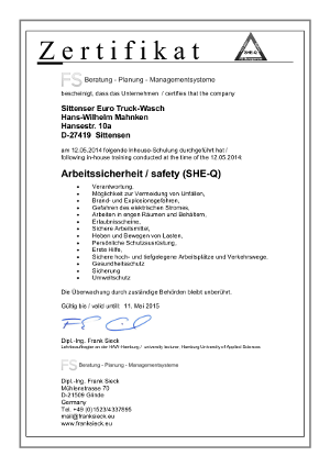 Arbeitssicherheit-Bescheinigung SHE-Q